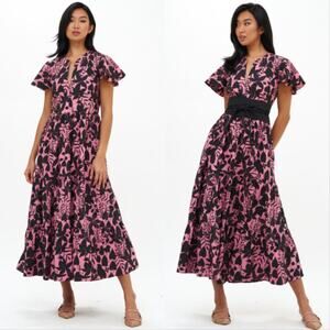 Tuckernuck Oliphant Willow Floral Cotton V-Neck Maxi Dress Dusty Rose Pink